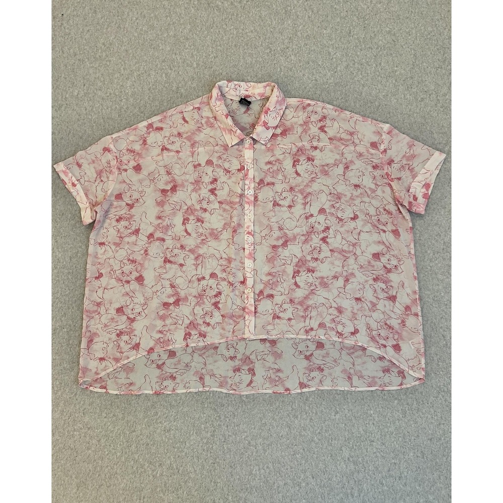 Disney Sheer Pink Floral Character Button-Down Top